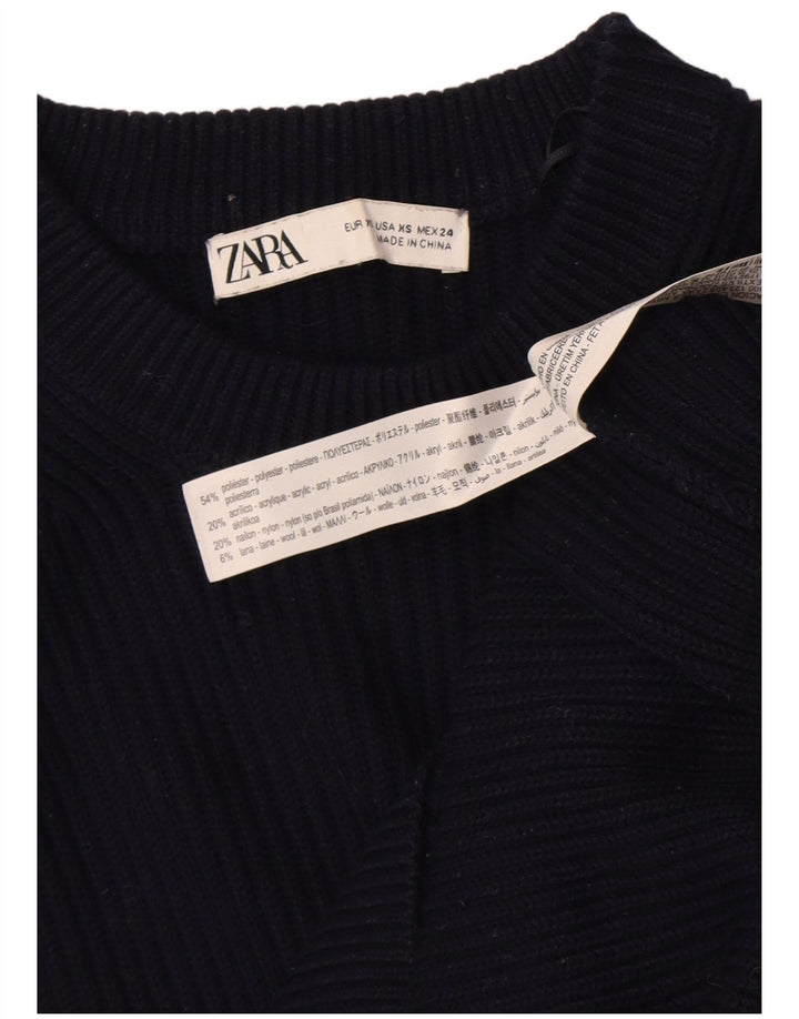 Zara Dame Oversized Crew Neck Jumper Sweater UK 6 XS Navy Blue Polyester