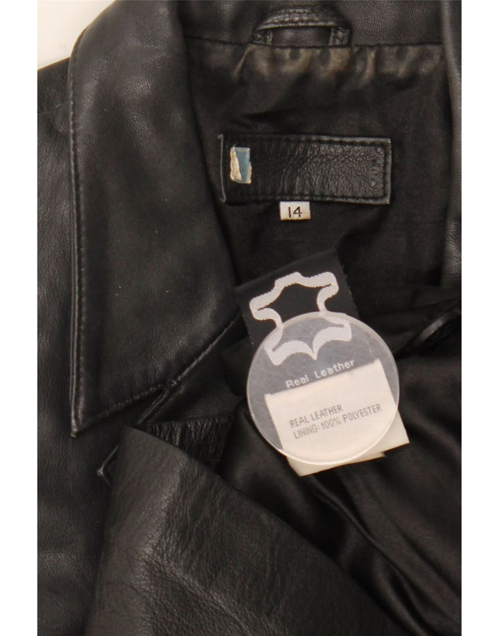 Vintage dame 3-knaps læder blazerjakke UK 14 Stor sort læder