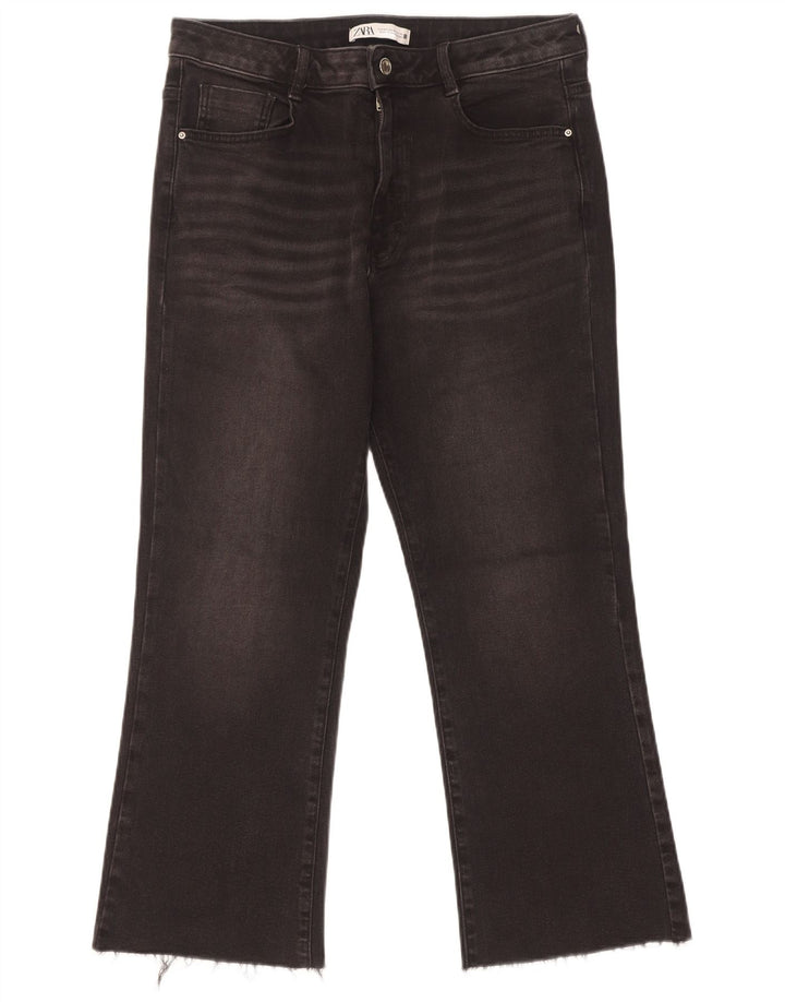 Zara Womens Crop Bootcut Jeans EU 42 Large W32 L26 Black Bomuld