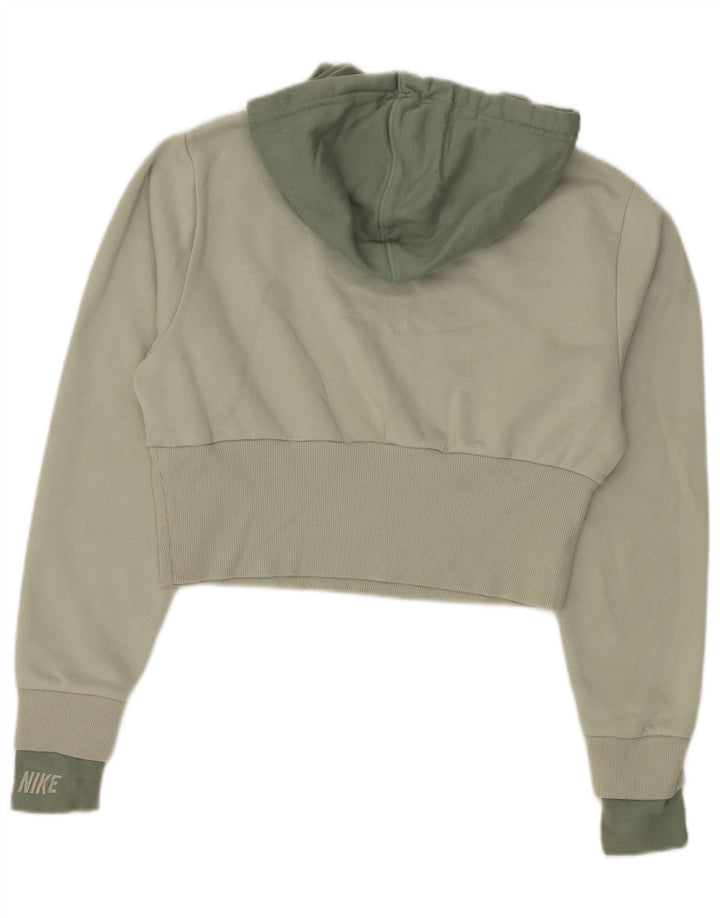 Nike Dame Crop Hoodie Jumper UK 10 Small Green Colourblock Bomuld