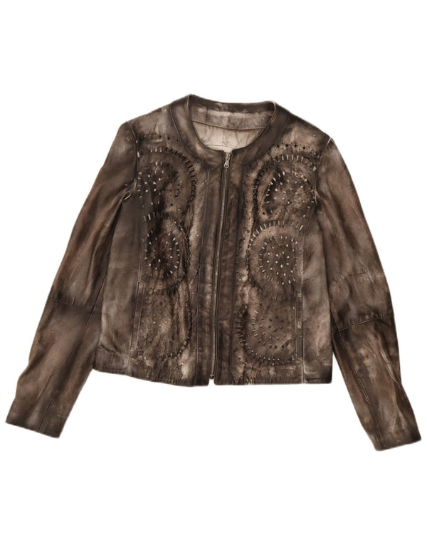 Paola Prata Dame Ruskindsjakke UK 14 Stor Brun Læder