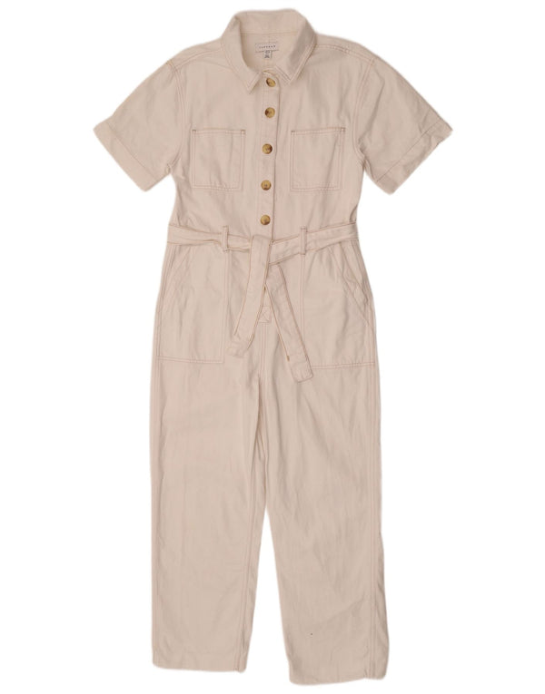 Topshop Dame Kortærmet Jumpsuit UK 10 Small White Bomuld