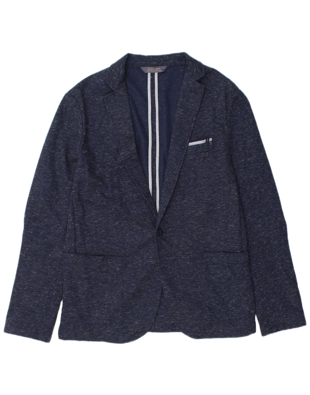 Zara Herre 1-knap blazerjakke EU 54 XL Marineblå Flecked Polyester