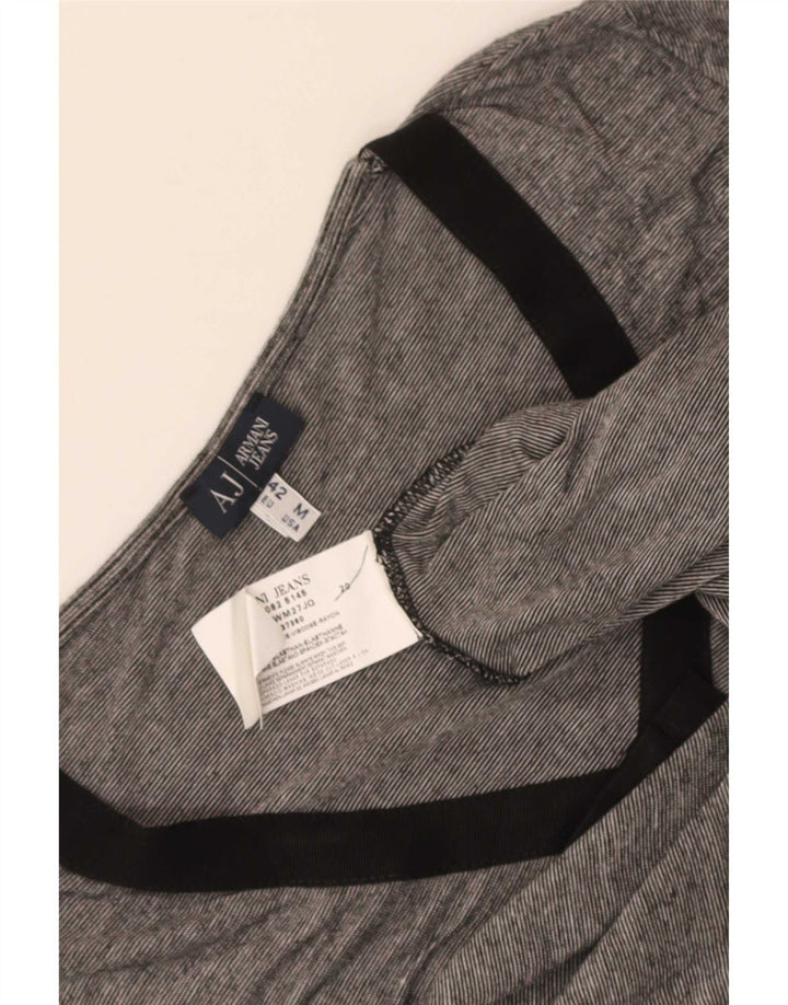 Armani Jeans Dame Top Langærmet UK 12 Medium Grey Pinstripe Viscose