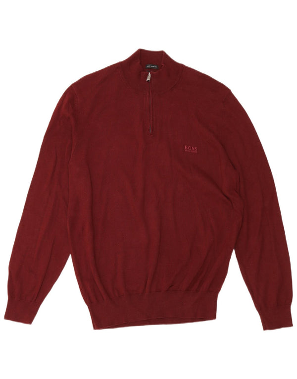 Hugo Boss Herre Zip Neck Jumper Sweater Stor Bourgogne Bomuld