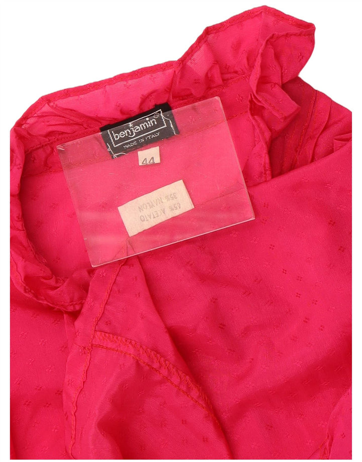 Vintage Dame Flæse Front Skjorte Bluse IT 44 Medium Pink Acetate