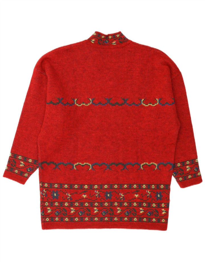 Vintage Dame V-hals sweater IT 42 Medium Red Fair Isle Wool