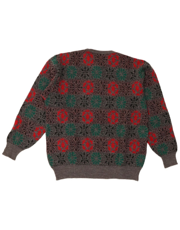 Vintage dame sweater med rund hals IT 52 2XL Grå Fair Isle