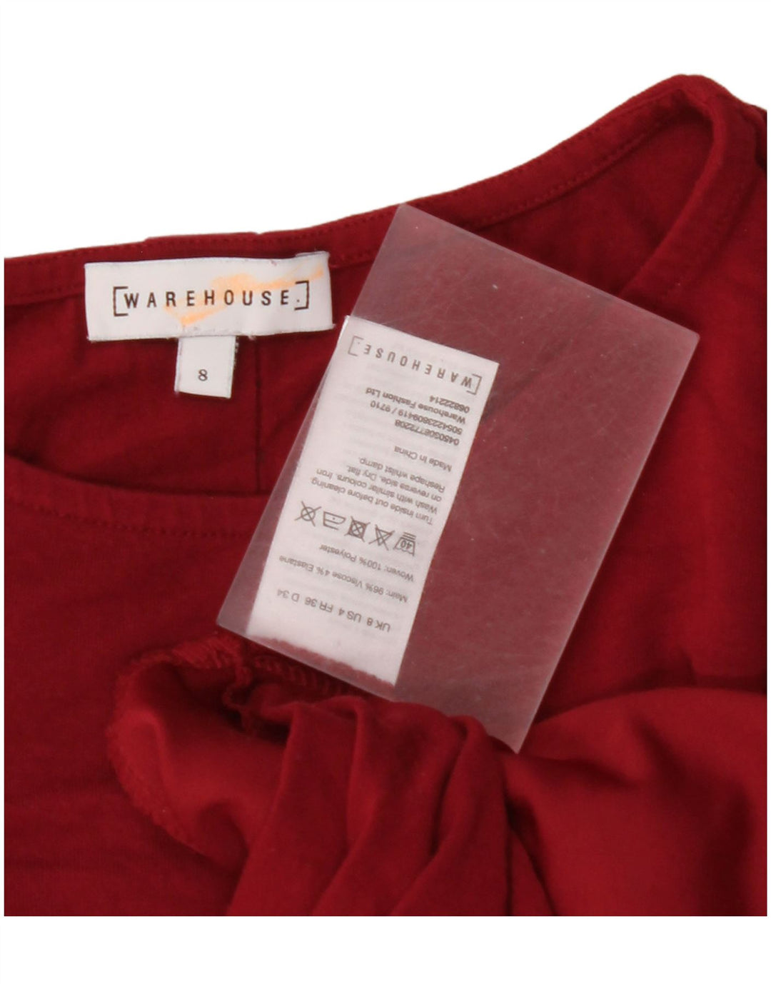 WAREHOUSE Dame 3/4-ærmet bluse Top UK 8 Small Burgundy Viscose