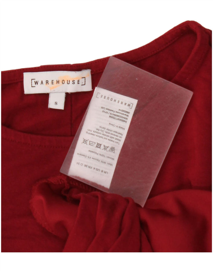 WAREHOUSE Dame 3/4-ærmet bluse Top UK 8 Small Burgundy Viscose