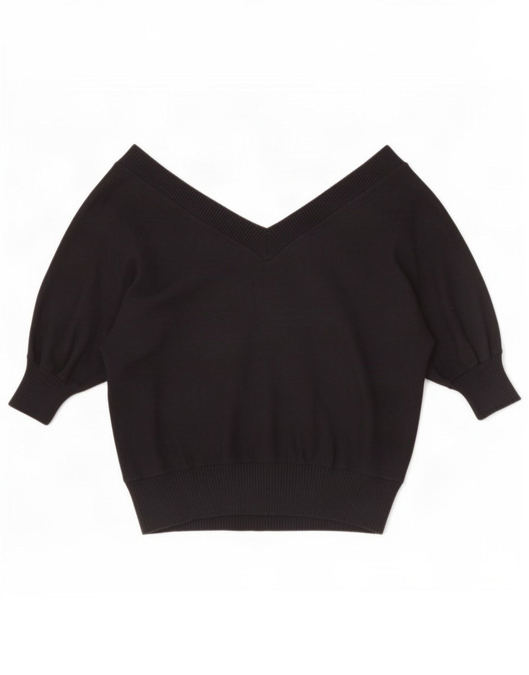 Zara Dame Kortærmet V-hals Jumper Sweater UK 14 Medium Sort
