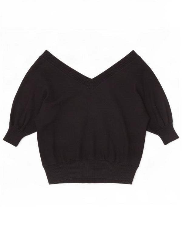 Zara Dame Kortærmet V-hals Jumper Sweater UK 14 Medium Sort