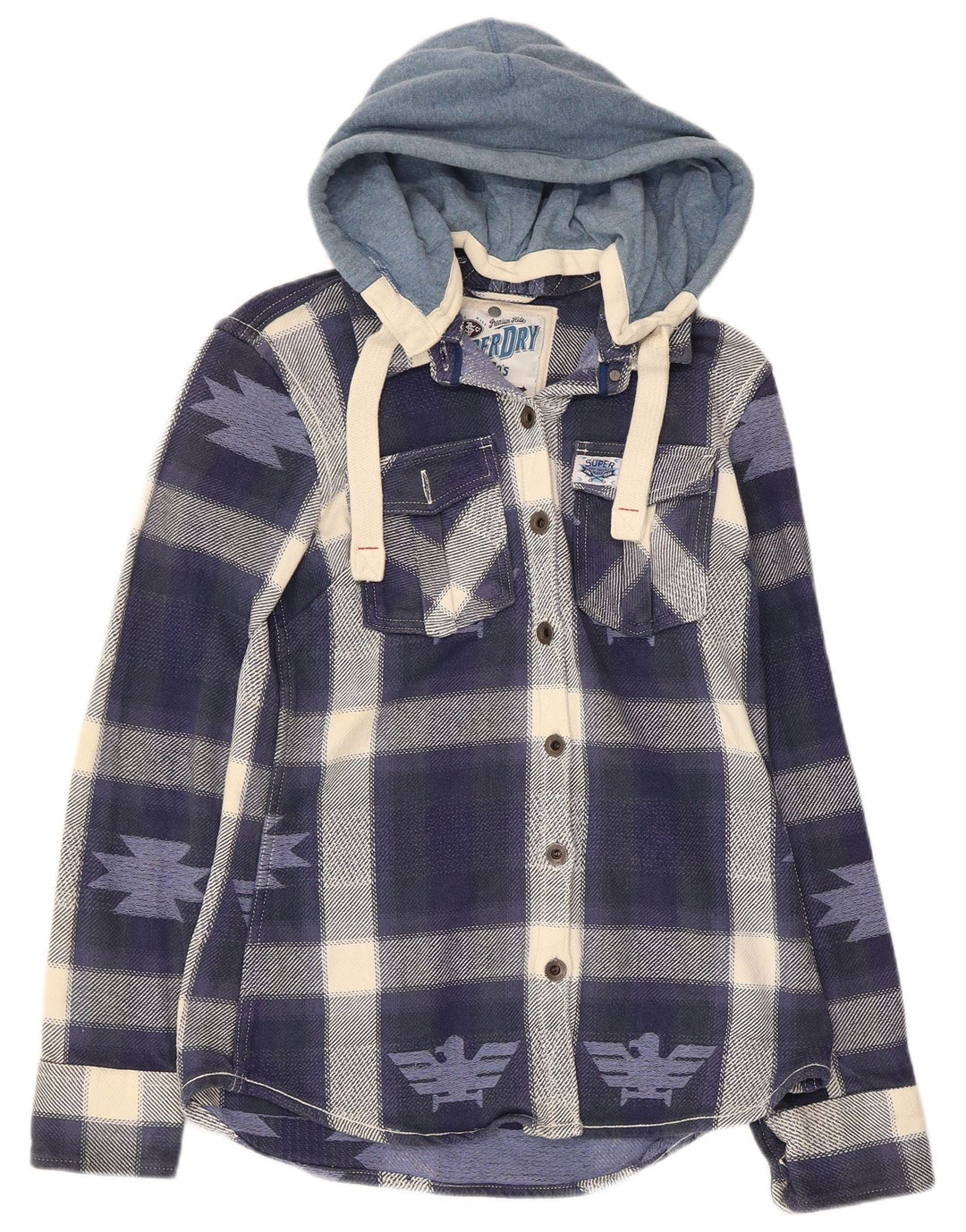 Superdry Lumberjack Flanelskjorte med hætte til mænd Medium Blue Plaid Aztec
