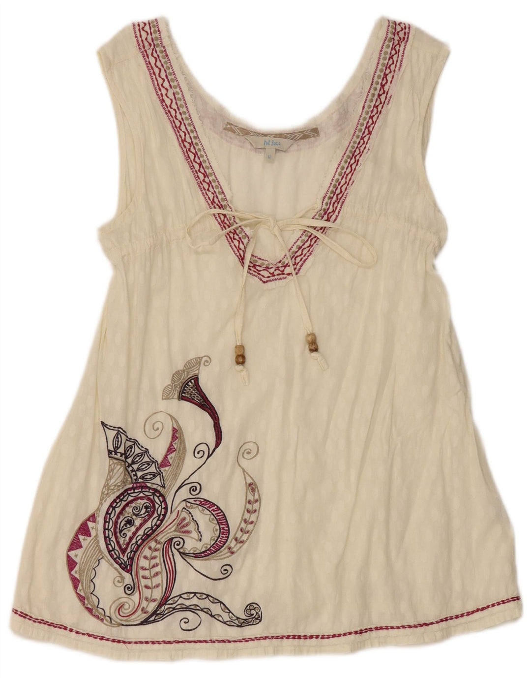 Fat Face Dame Grafisk ærmeløs bluse Top UK 12 Medium White Paisley