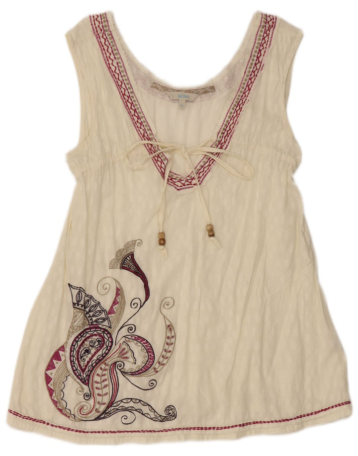 Fat Face Dame Grafisk ærmeløs bluse Top UK 12 Medium White Paisley