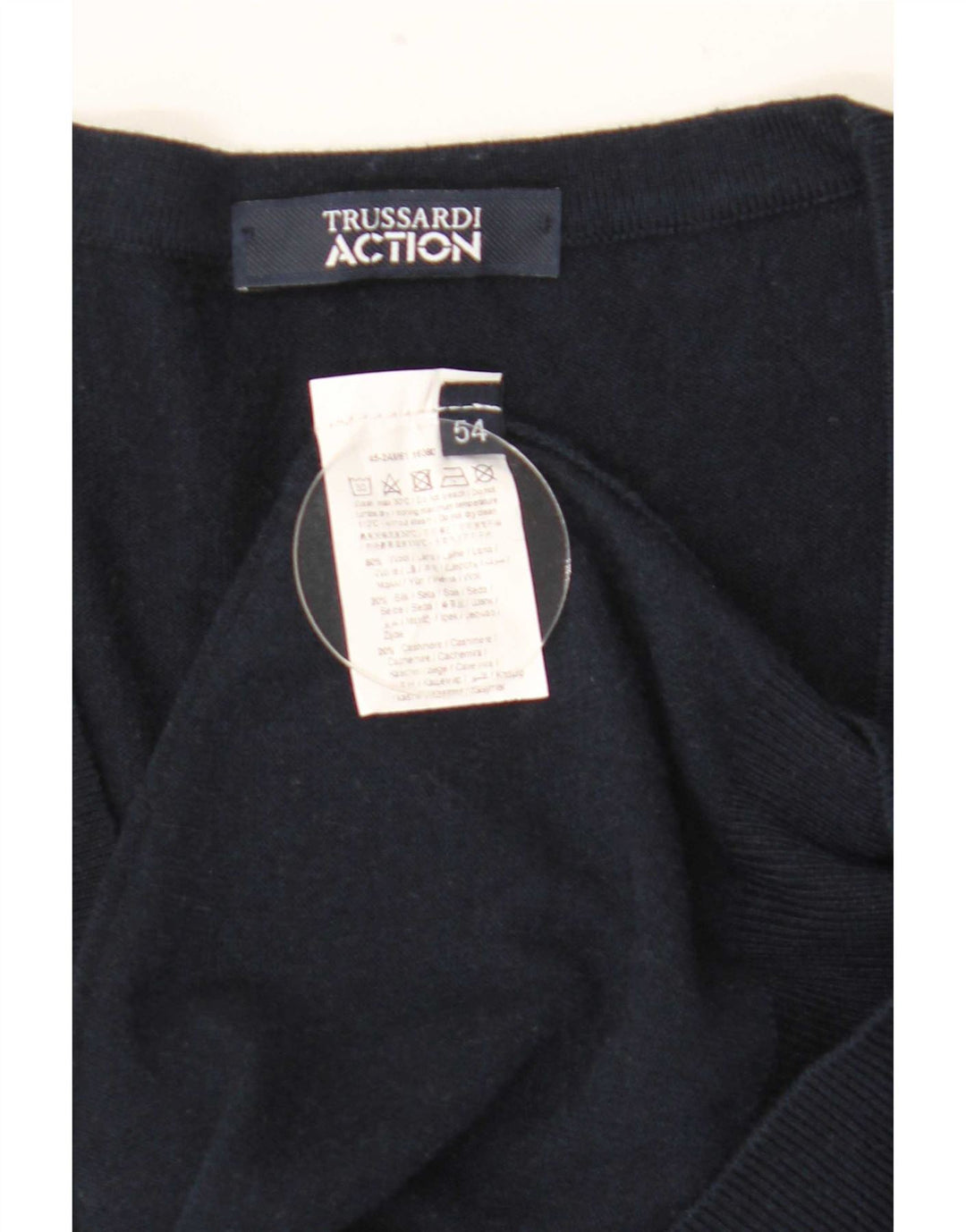 Trussardi Herre Cardigan Sweater IT 54 XL Marineblå Uld