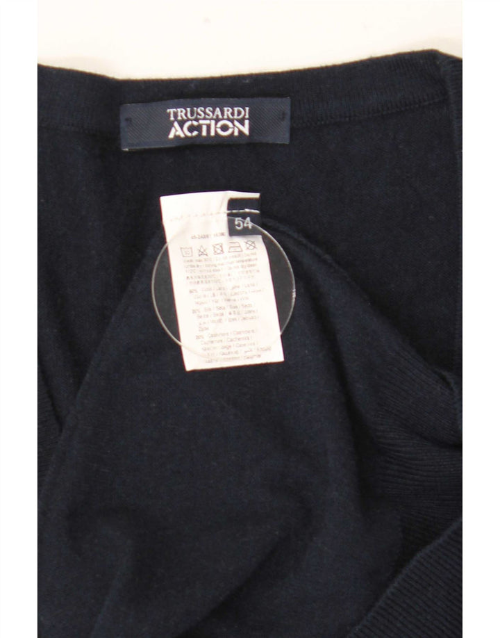 Trussardi Herre Cardigan Sweater IT 54 XL Marineblå Uld
