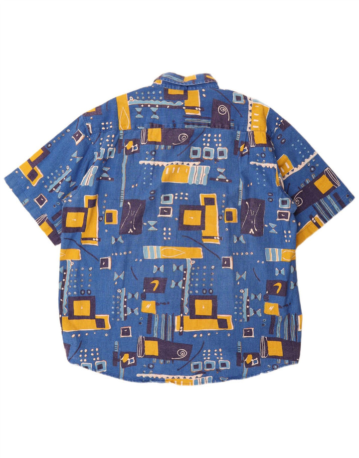 Vintage kortærmet herreskjorte 2XL blå patchwork