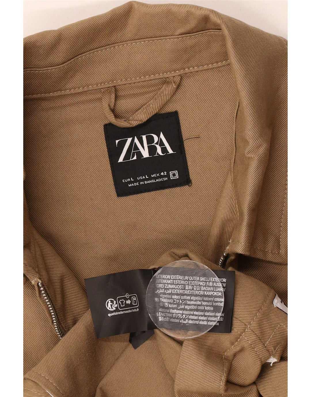 Zara Herre Utility Jacket UK 40 Large Beige Cotton