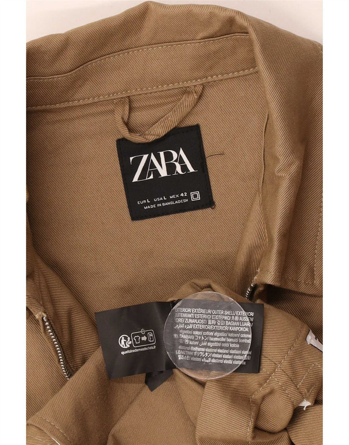 Zara Herre Utility Jacket UK 40 Large Beige Cotton