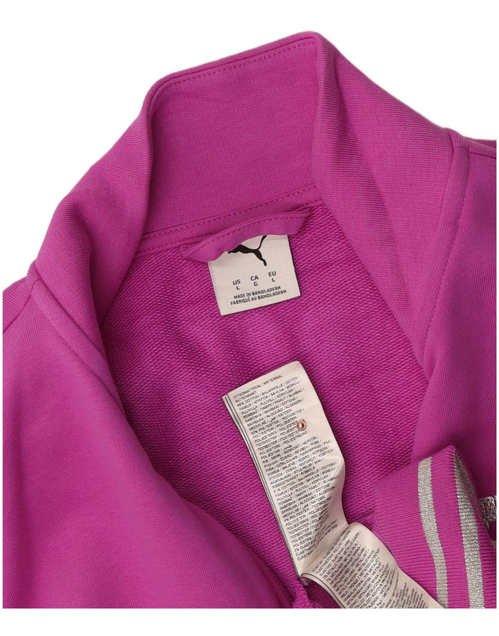PUMA Womens Tracksuit Top Jacket UK 14 Large Pink Cotton