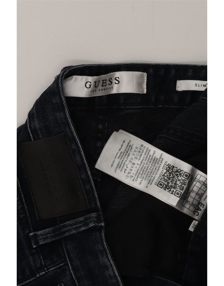 GUESS Herre Slim Distressed Denim Shorts W30 Medium Navy Blue Bomuld