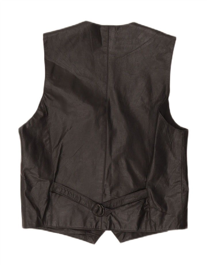 VINTAGE Mens Leather Waistcoat Small Black