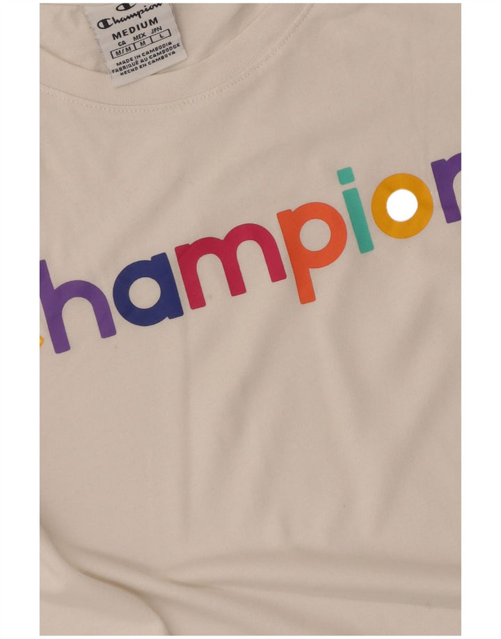 Champion Dame Grafisk T-Shirt Top UK 12 Medium Hvid Stribet