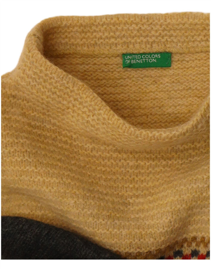Benetton Dame Turtle Neck Jumper Sweater UK 16 Large Grey Colourblock