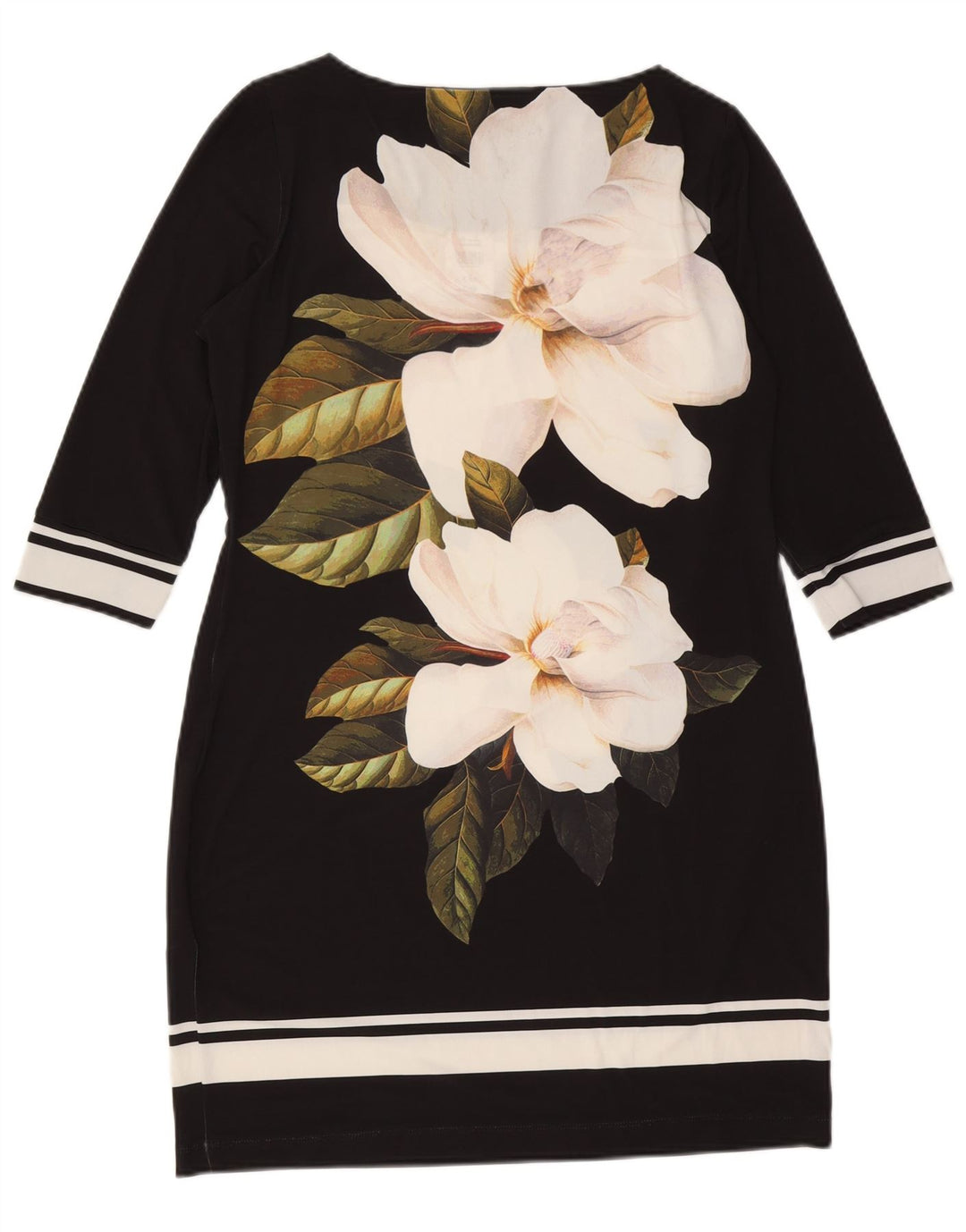 Wallis Kvinders 3/4-ærmede Skedekjole US 8/10 Medium Black Floral Polyester