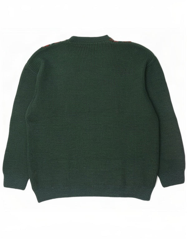 Vintage Mens V-Neck Jumper Sweater IT 50/52 Large Green Fair Isle Acrylic