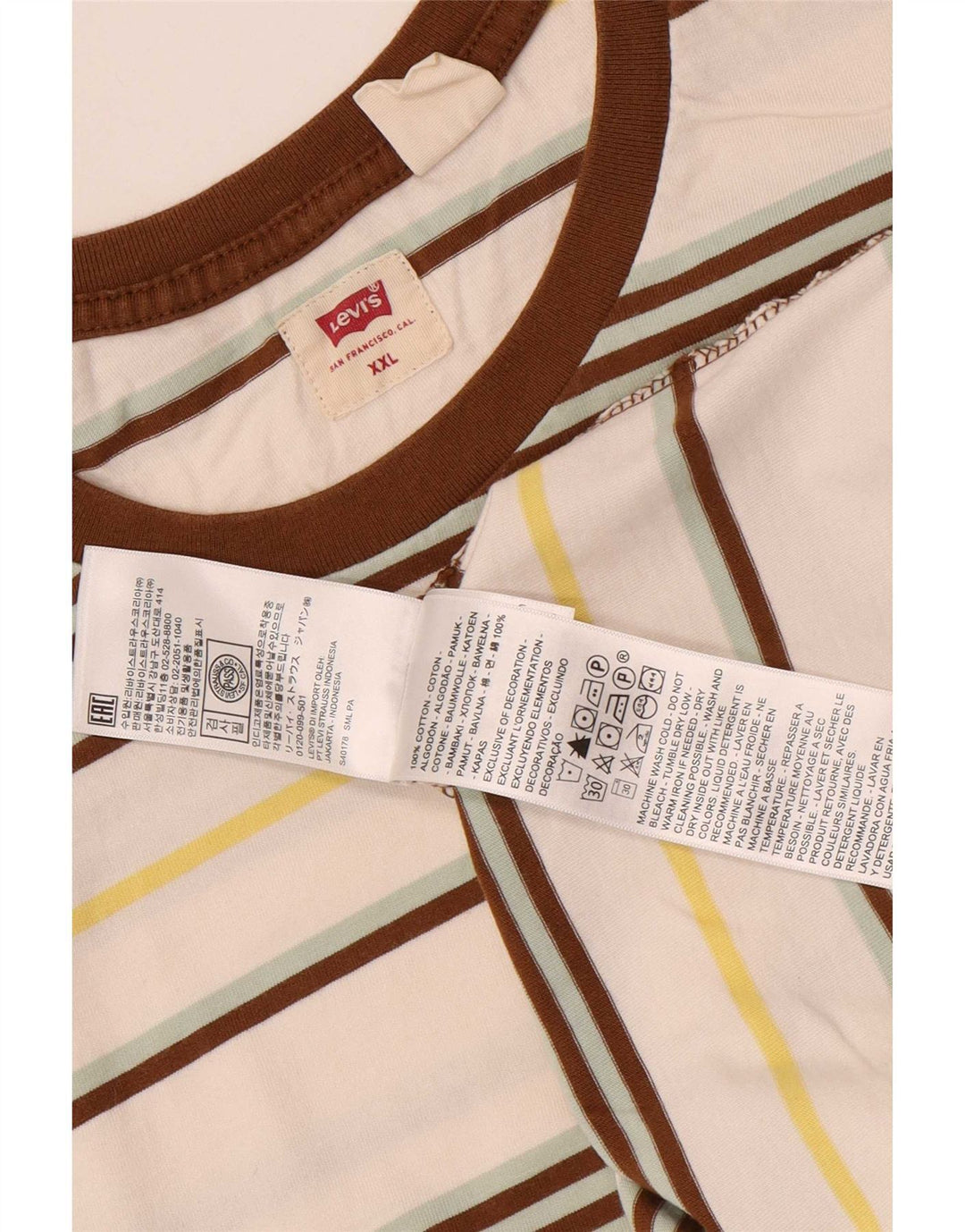 Levi's Herre T-Shirt Top 2XL Off White Stribet bomuld