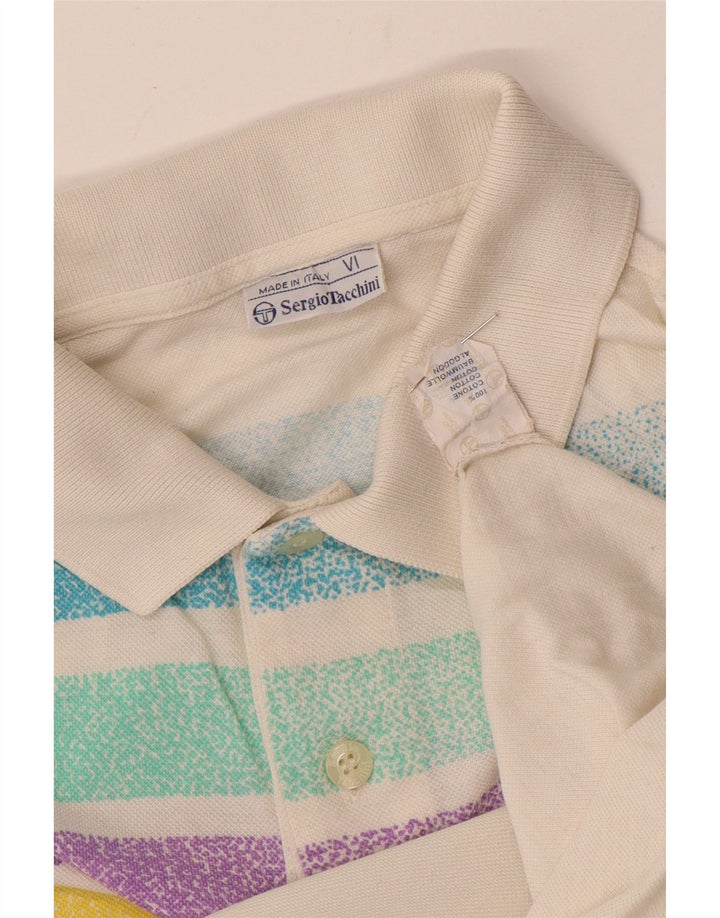 Sergio Tacchini herre poloshirt Medium hvid stribet bomuld