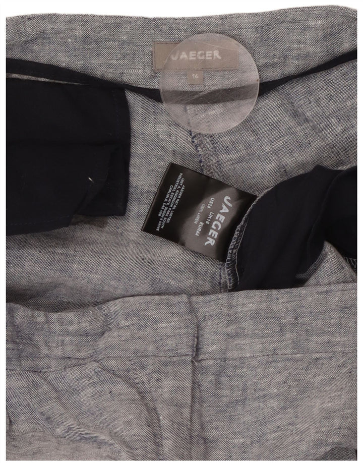 JAEGER lige cropped bukser til kvinder UK 16 Large W36 L25 Blue Linen