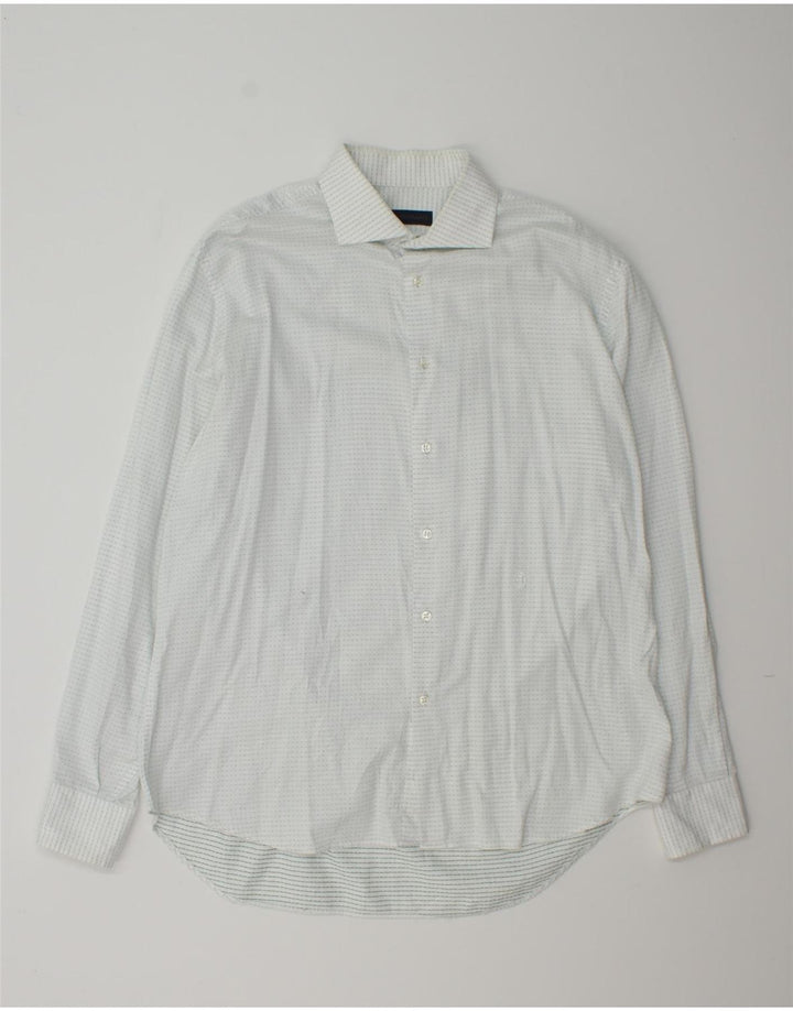 TRUSSARDI Mens Shirt Size 42 16 1/2 Large White Spotted Cotton Vintage Trussardi and Second-Hand Trussardi from Messina Hembry 
