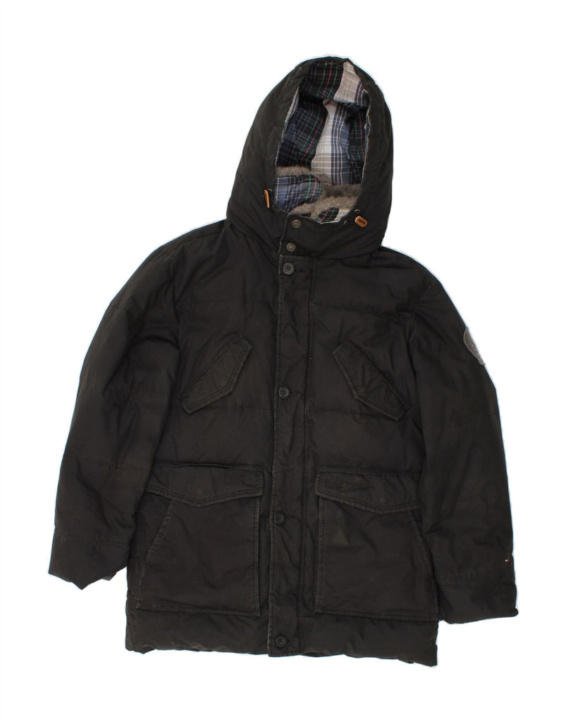 TOMMY HILFIGER Mens Hooded Padded Coat UK 42 XL Black Nylon Vintage Tommy Hilfiger and Second-Hand Tommy Hilfiger from Messina Hembry 