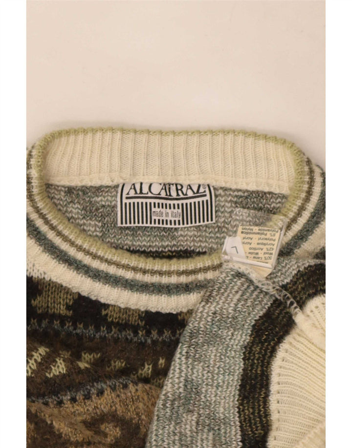 Alcatraz Herre Crew Neck Jumper Sweater Large Khaki Fair Isle Wool