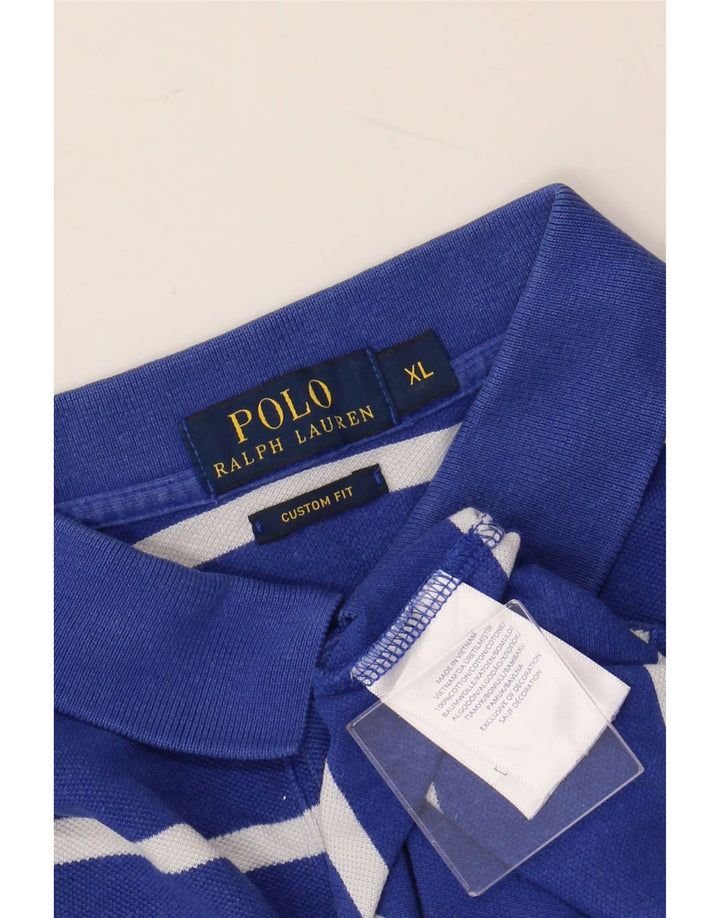 POLO RALPH LAUREN Herre Custom Fit Polo Shirt XL Blå Stribet Bomuld