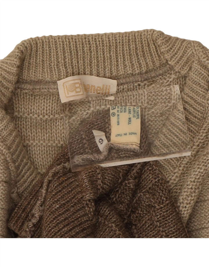 BENELLI Mens Crew Neck Jumper Sweater XL Brown Colourblock Acrylic Vintage Benelli and Second-Hand Benelli from Messina Hembry 