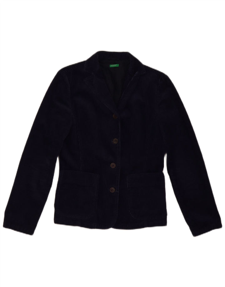 Benetton Dame 3-knaps Corduroy Blazer Jacket IT 42 Medium Navy Blue