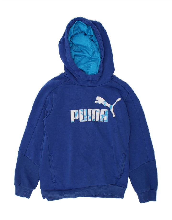 PUMA Boys Graphic Hoodie Jumper 9-10 Years Medium Blue Cotton Vintage Puma and Second-Hand Puma from Messina Hembry 