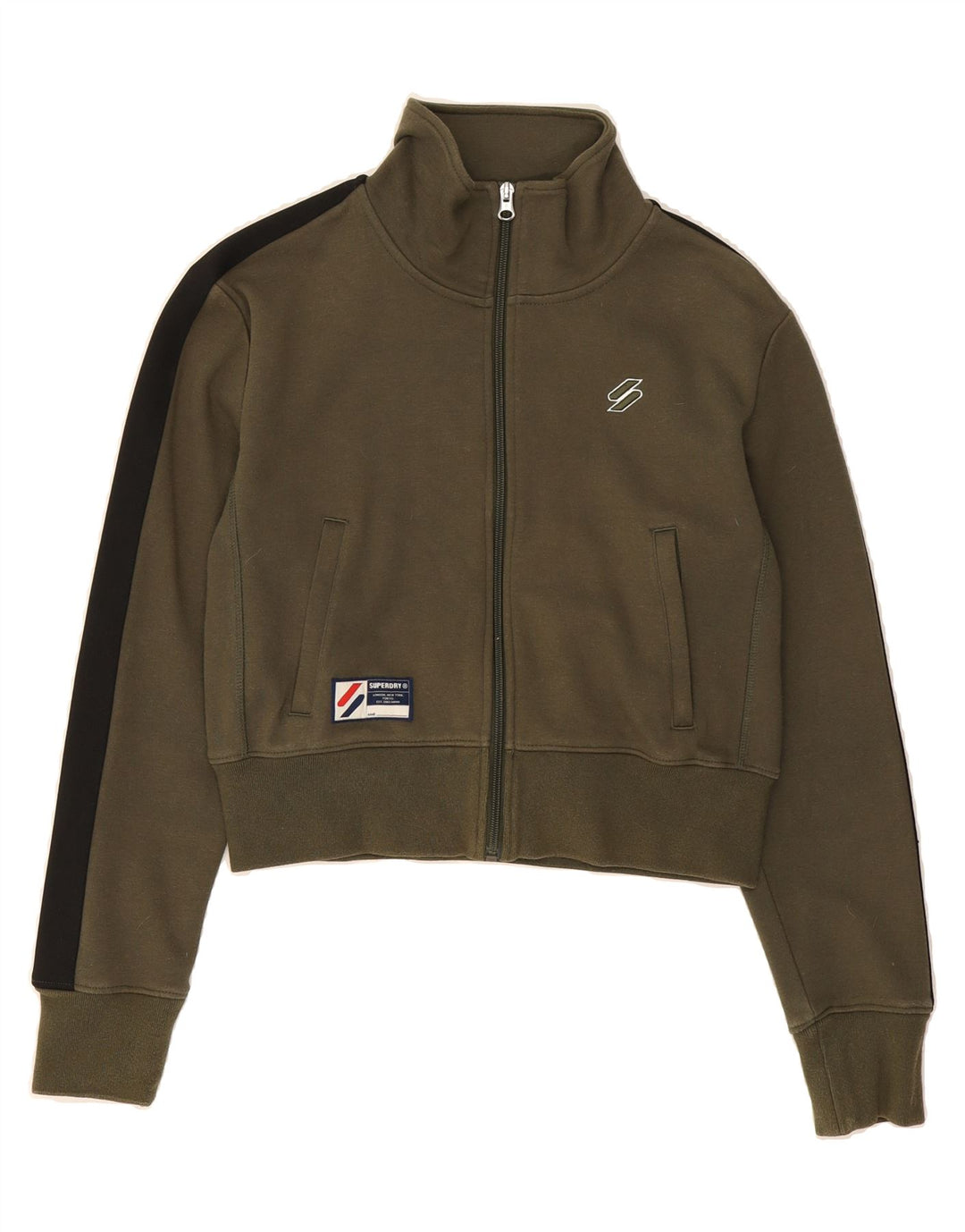 SUPERDRY Womens Crop Tracksuit Top Jacket UK 10 Small  Khaki Vintage Superdry and Second-Hand Superdry from Messina Hembry 