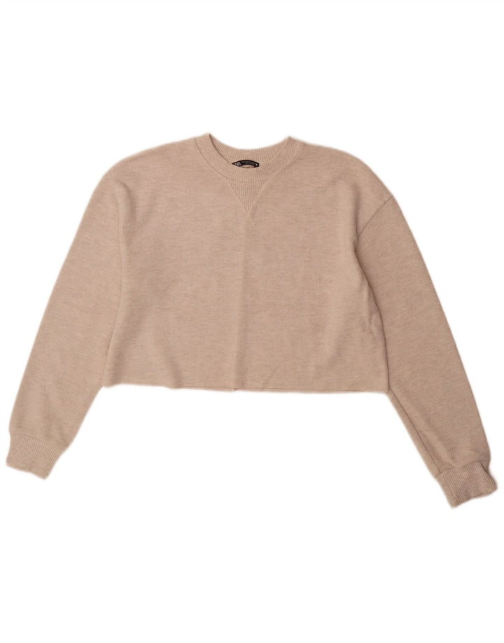 Zara Womens Crop Top Langærmet UK 14 Medium Beige Polyester