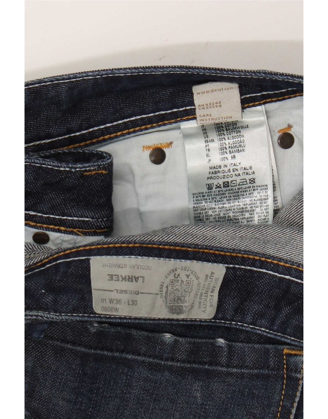 Diesel Herre Larkee Regular Straight Jeans W36 L30 Marineblå Bomuld