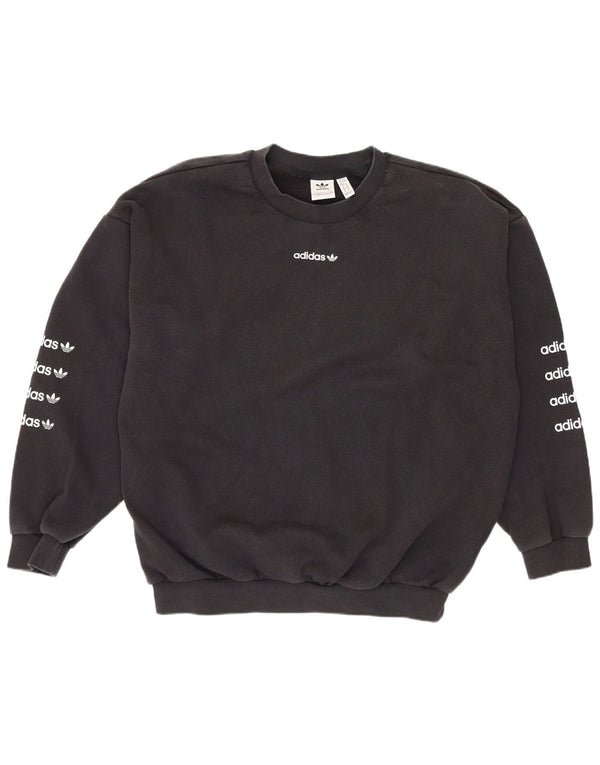 Adidas Womens Graphic Oversized Sweatshirt Jumper UK 16 Large Black Bomuld