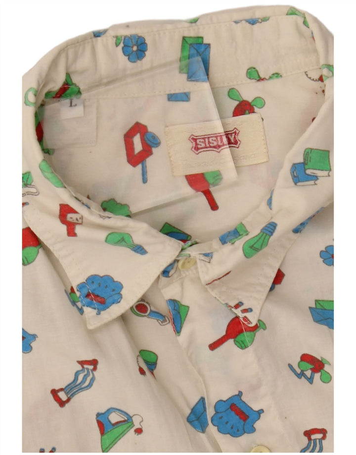 SISLEY Mens Abstract Pattern Shirt Large White