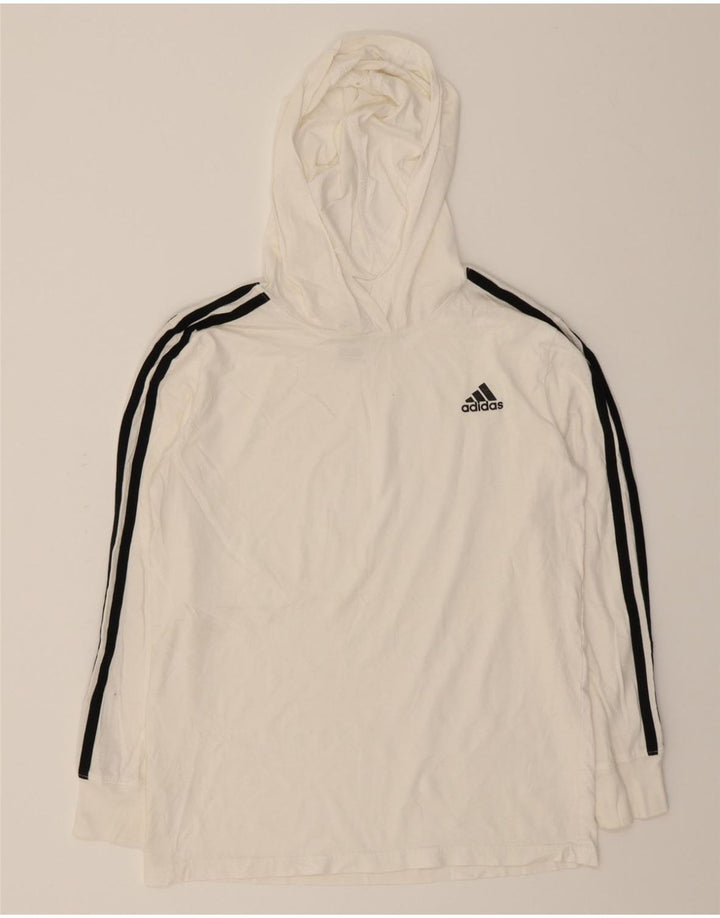ADIDAS Boys Hooded Top Long Sleeve 11-12 Years Medium White Cotton Vintage Adidas and Second-Hand Adidas from Messina Hembry 