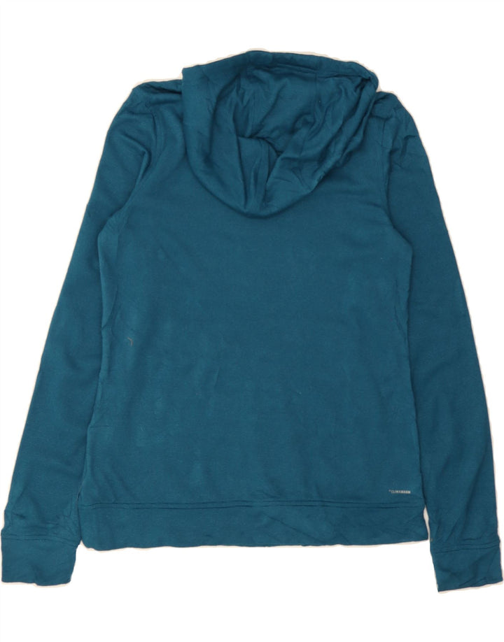 ADIDAS Womens Climawarm Hoodie Jumper UK 12/14 Medium Blue Polyester Vintage Adidas and Second-Hand Adidas from Messina Hembry 