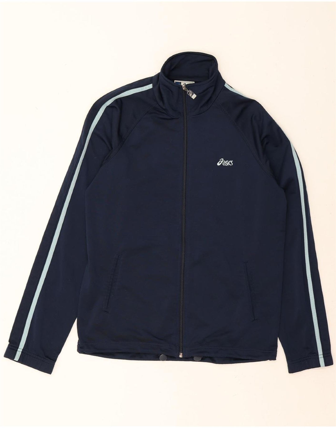 ASICS Mens Tracksuit Top Jacket Small Navy Blue Polyester Vintage Asics and Second-Hand Asics from Messina Hembry 