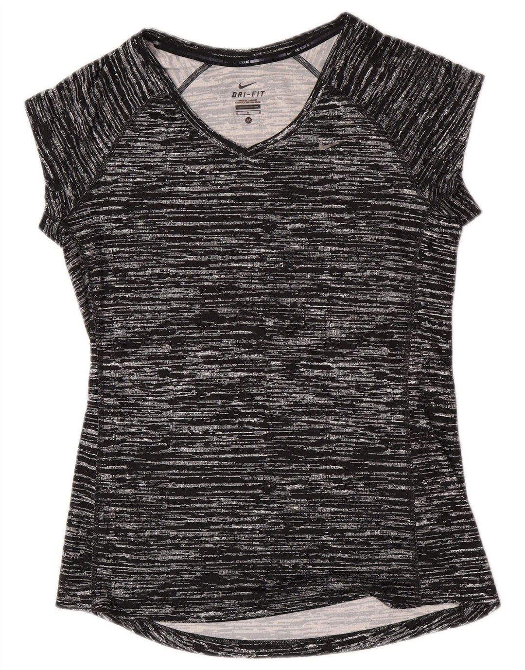 Nike Dame Dri Fit T-Shirt Top UK 12 Medium Sort Flecked Polyester